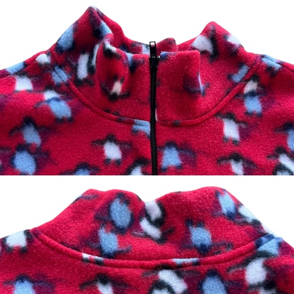 Mind Games Womens Sz 1X Red Blue Penguin Print 1/4 Zip Plush Fleece Pullover USA - Picture 5 of 16